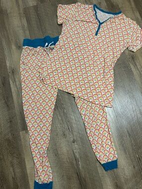 Little Sleepies Rainbow Pattern Pajama Set with Blue Trim
